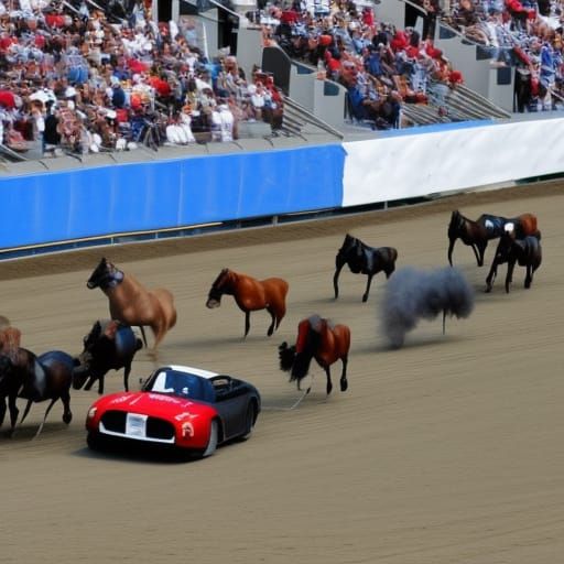 Horses Race on Car Track
