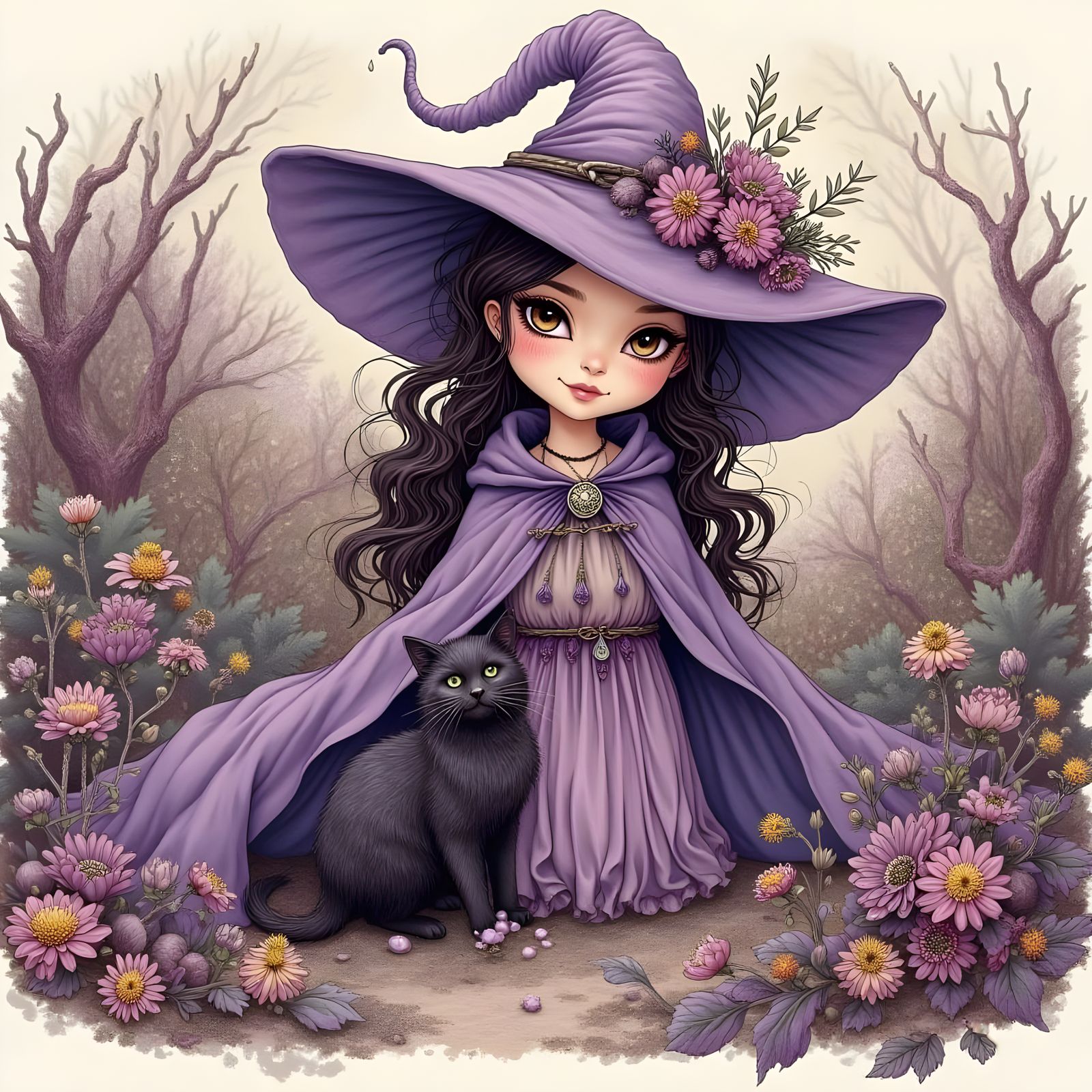 Lavender Witch and Her Black Cat
