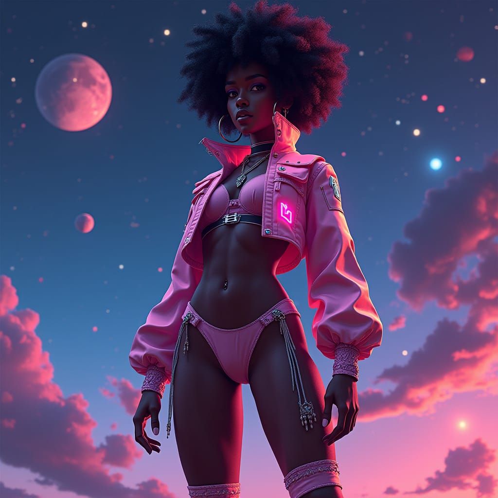 Afrofuturist Woman in Anime Style Galaxy