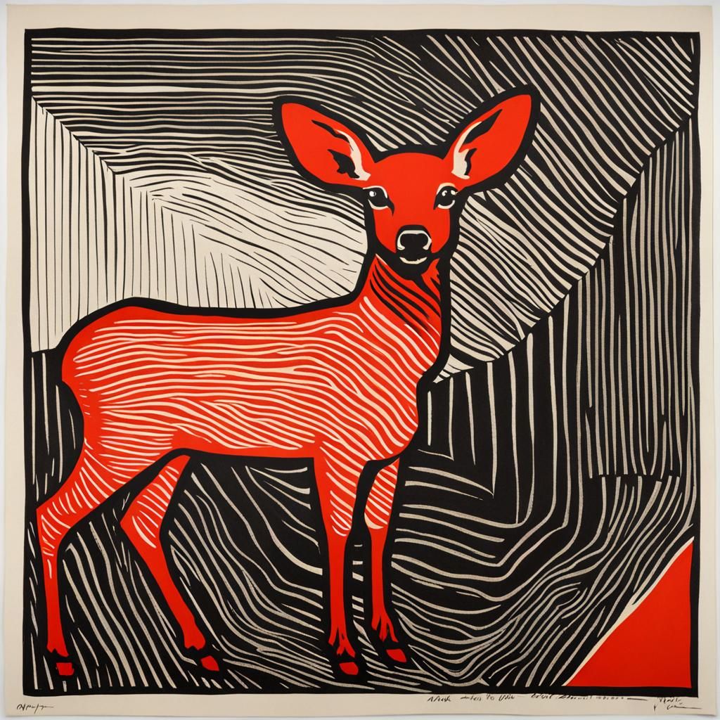 Minimalist Doe Portrait in Block Print Style