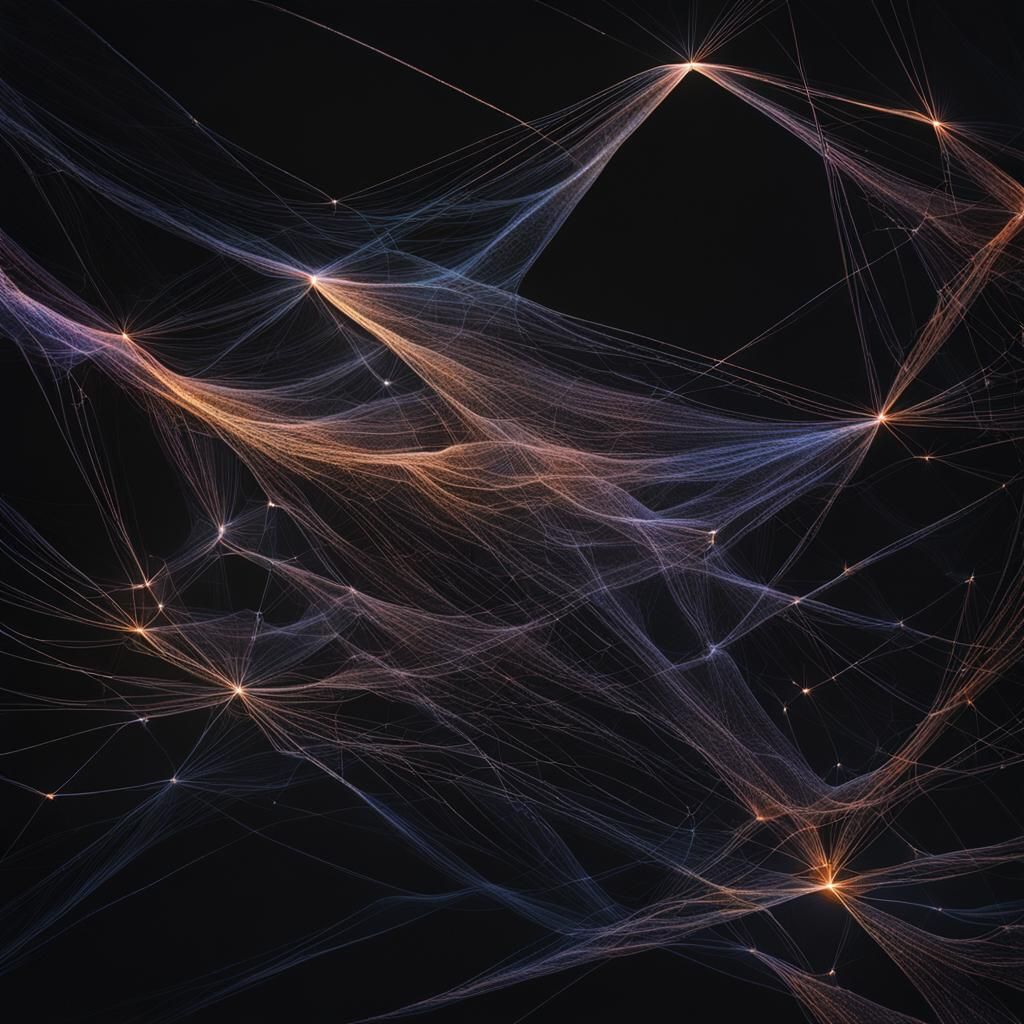 Metallic Fibers Weave Web in Space, Hyperrealistic Style