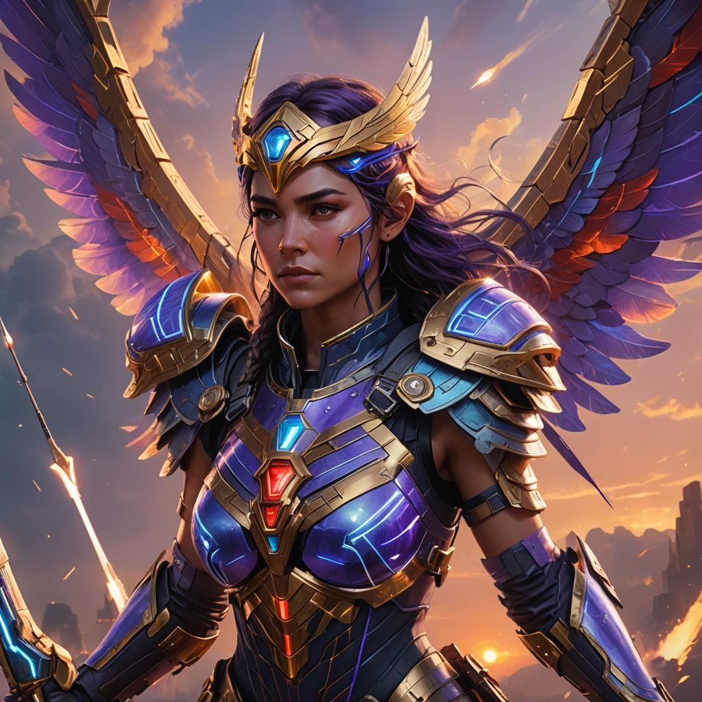 Futuristic Valkyrie Portrait in Cyberpunk Style