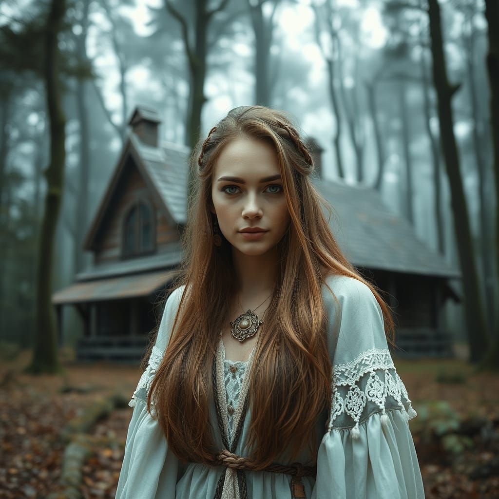 Mythical Slavic Goddess Emerges from Forest Abode