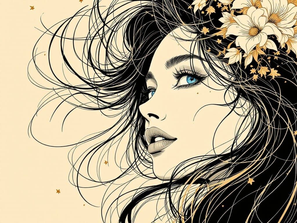 Ethereal Beauty in Golden Linework