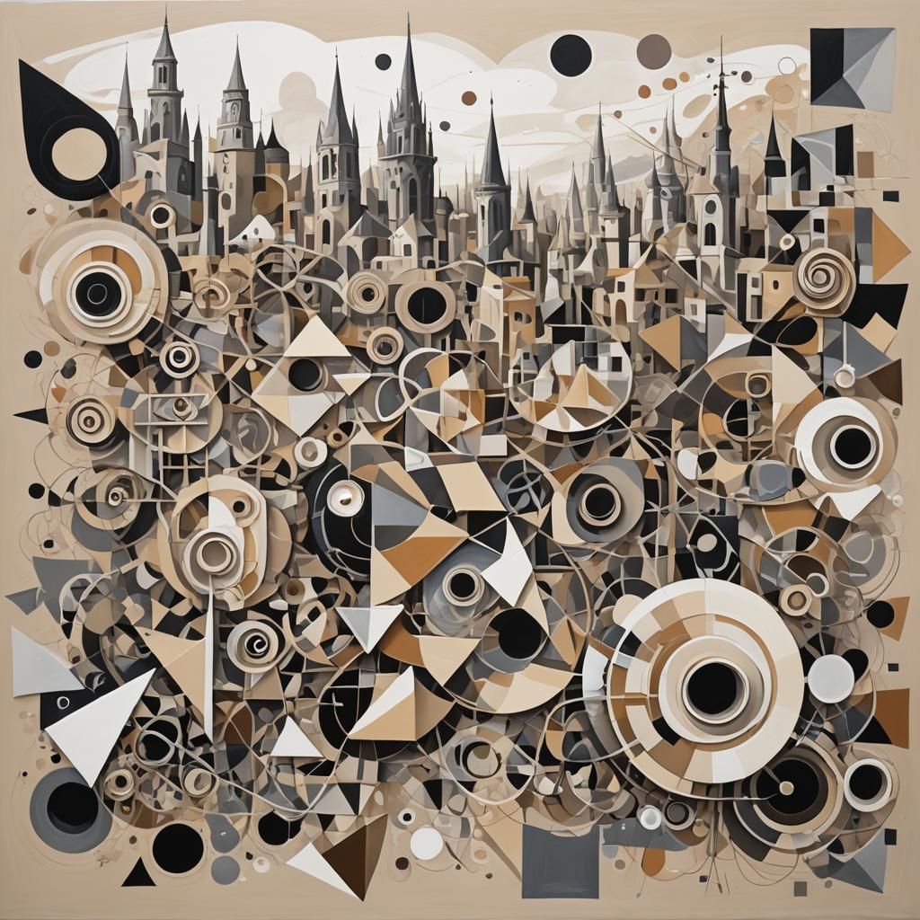 Geometric Forms in Beige: A Detailed Gouache Painting