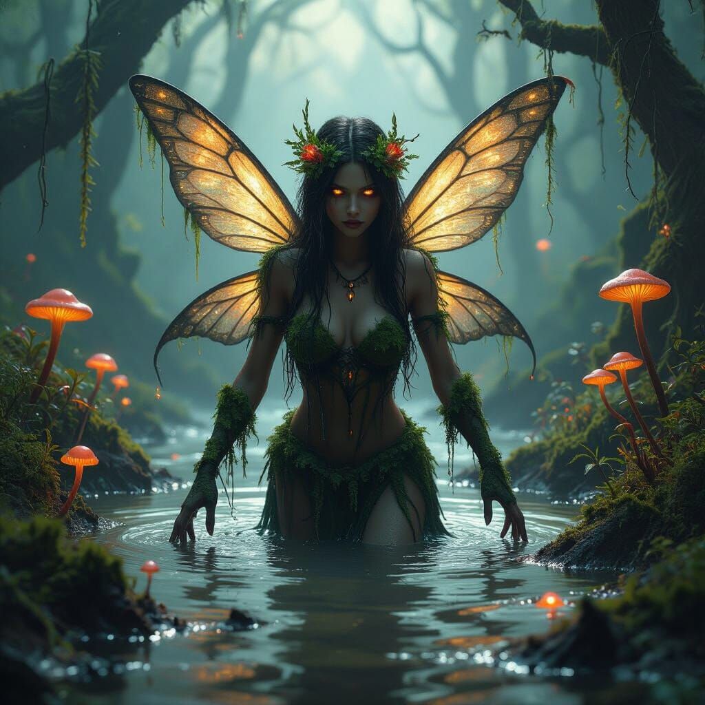 Swamp Fairy Emerging from Murky Depths