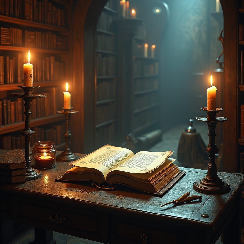 Mysterious Magic Book Illuminated by Candlelight
