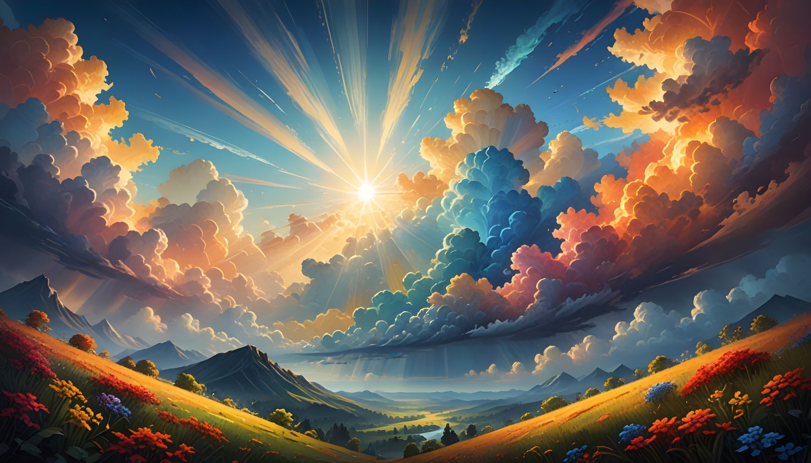 Vibrant Epic Landscape in Maximalist Style