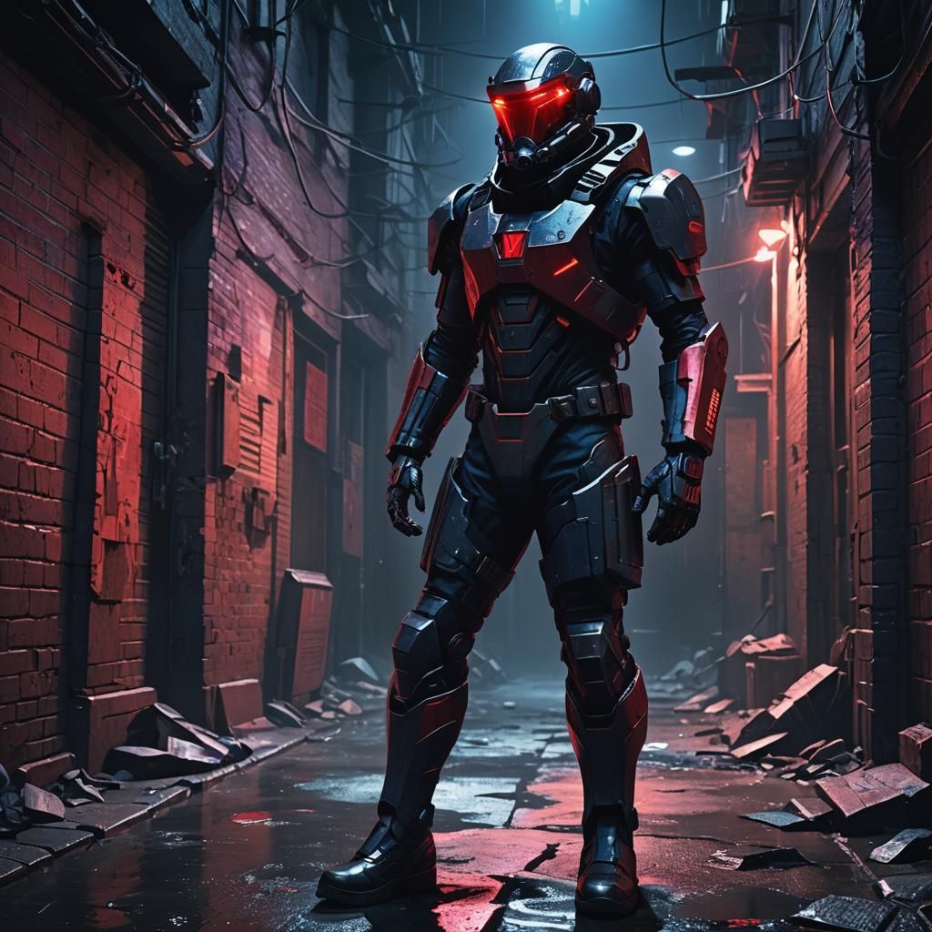 Futuristic KGB Agent in a Dark Alley