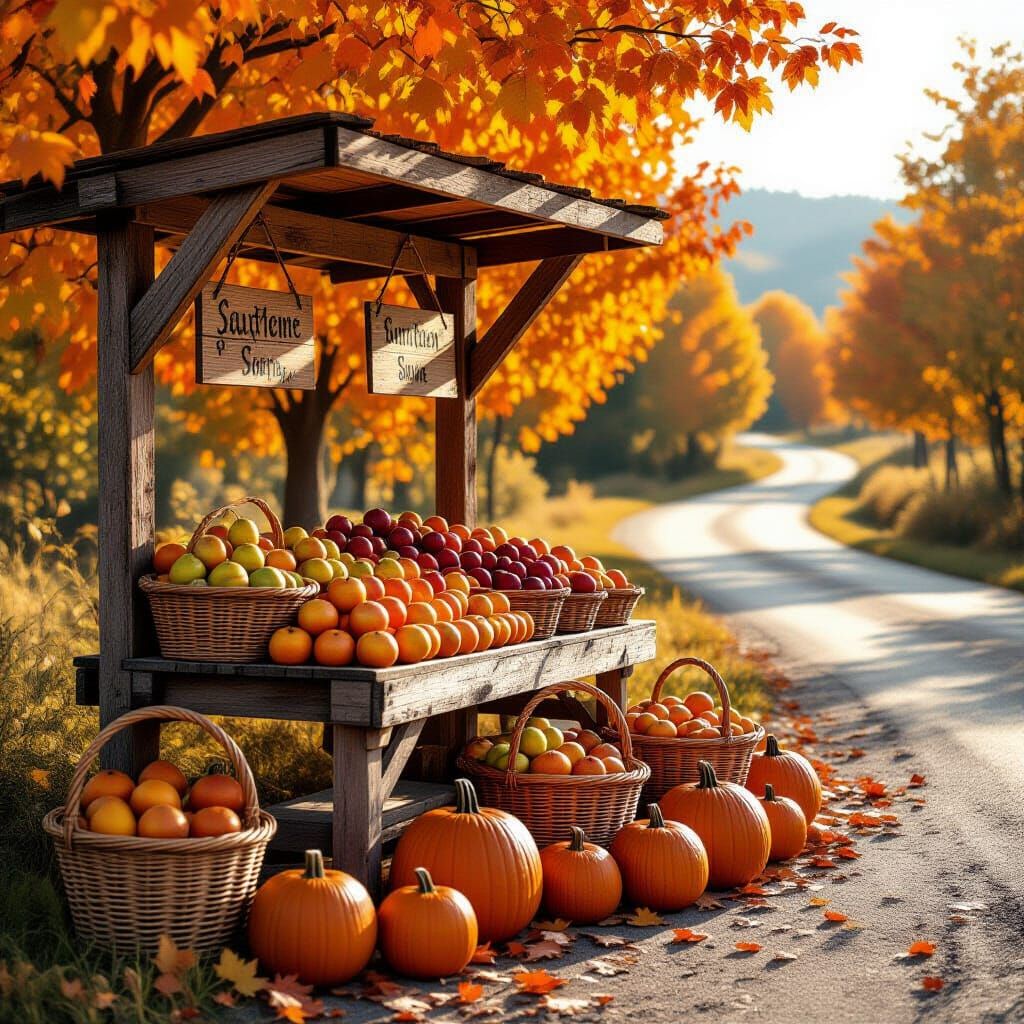 Autumn Fruit Stand on Country Road