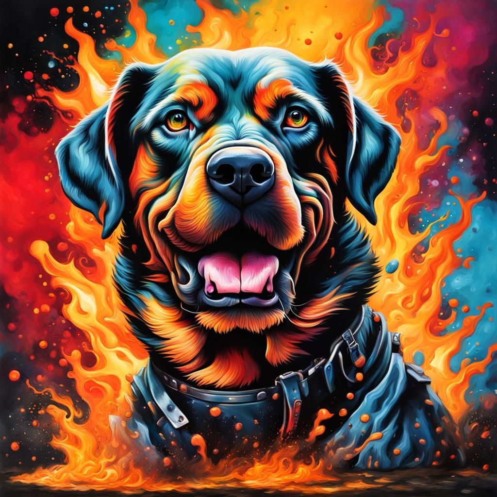Fiery Dog Graffiti Art in Street Style