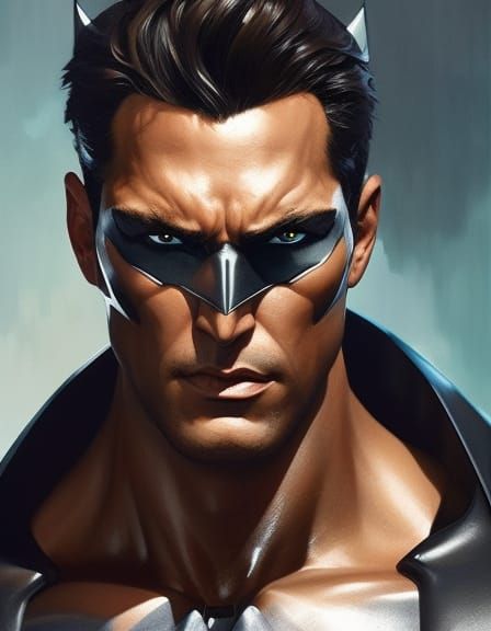 Muscular Batman Portrait in Hyperdetailed Digital Art