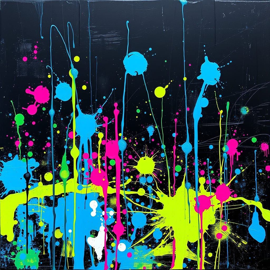 Electric Blue and Neon Green Abstract Splatter Art