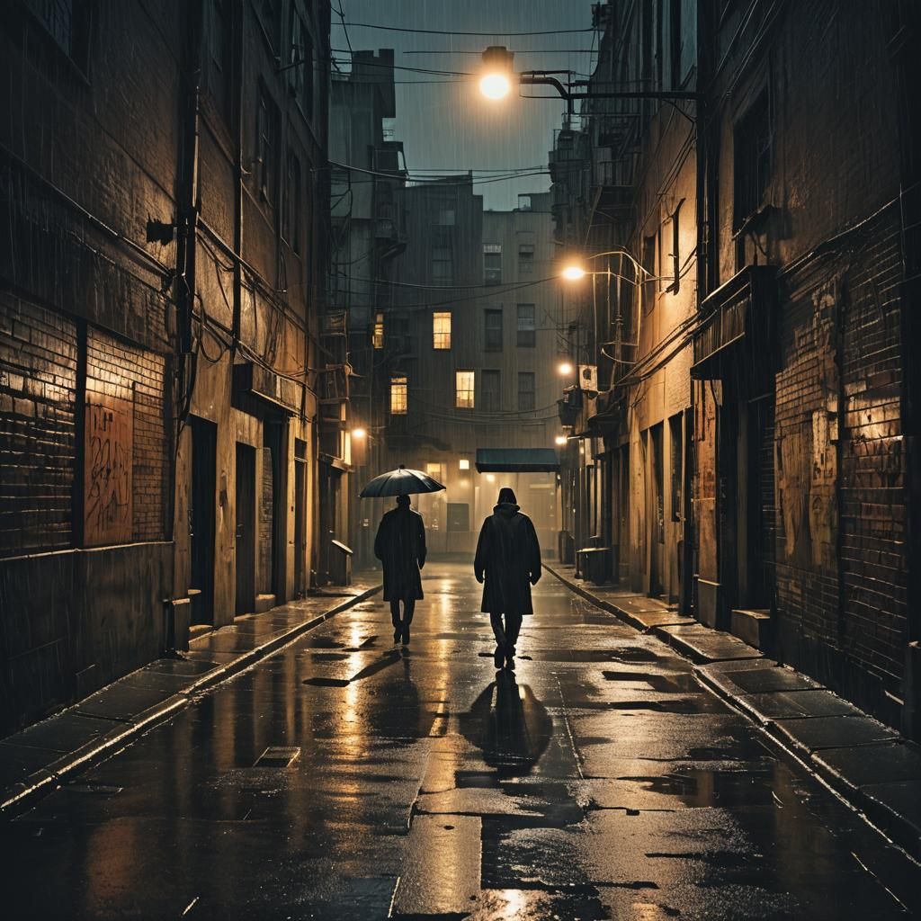 Eerie Alley: Shadows and Light in Urban Darkness