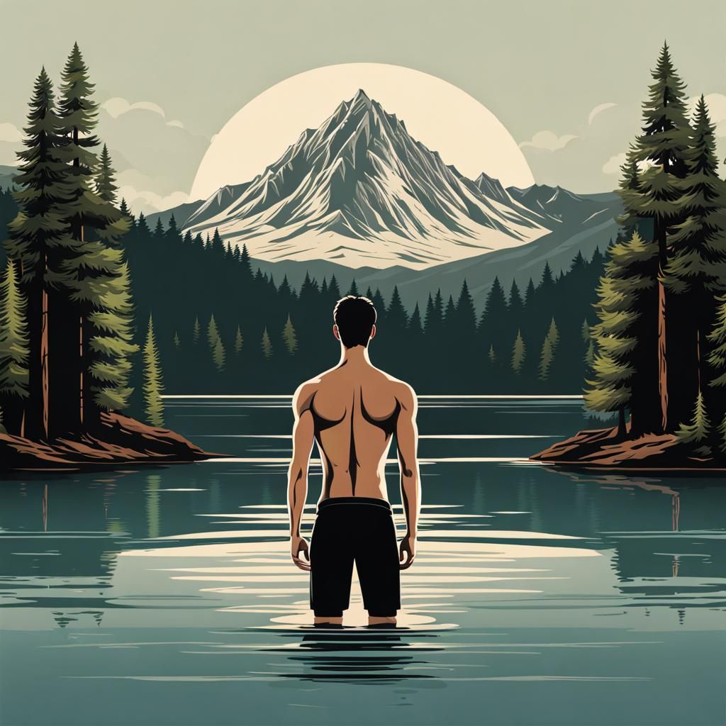 Shirtless Man in Lake T-Shirt Design