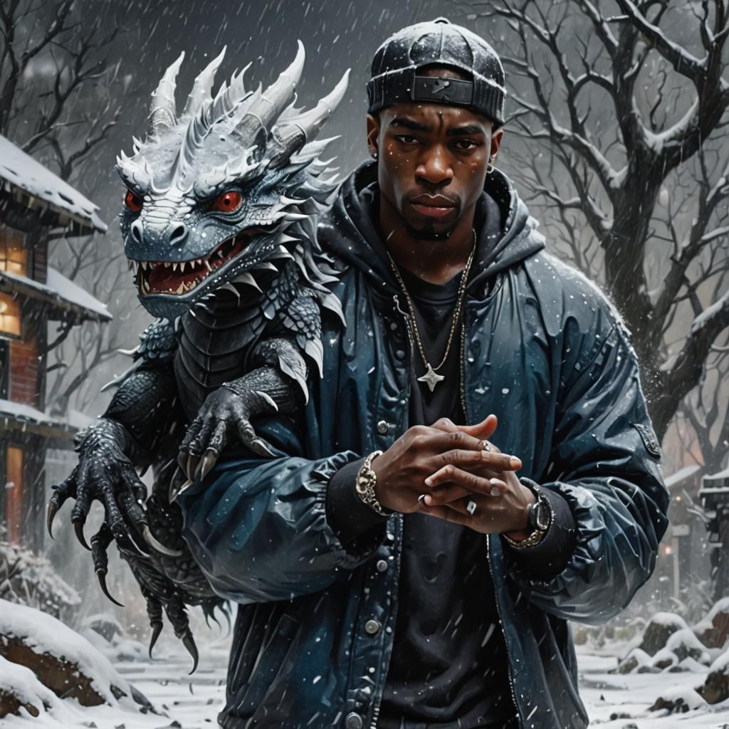 Rapper and Dragon in Snowstorm, Matte Painting