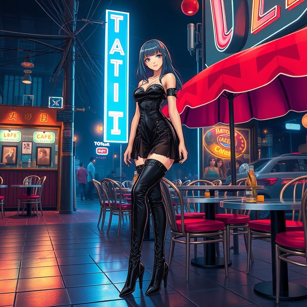 Night Cafe AI Self-Portrait in Thigh-High Boots