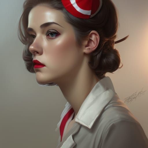 WW2 Nurse Portrait in Art Nouveau Style