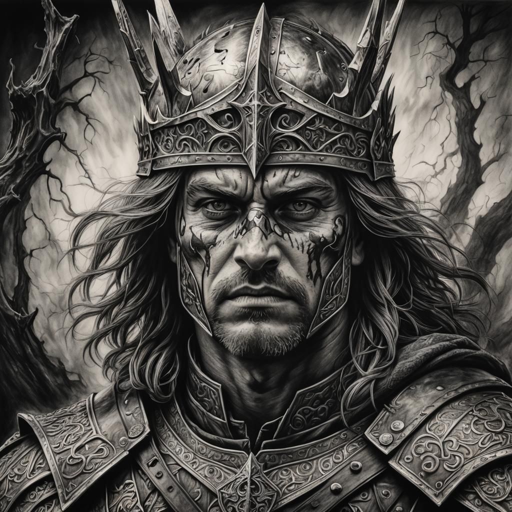 Hyperdetailed Charcoal Drawing: The Kingslayer