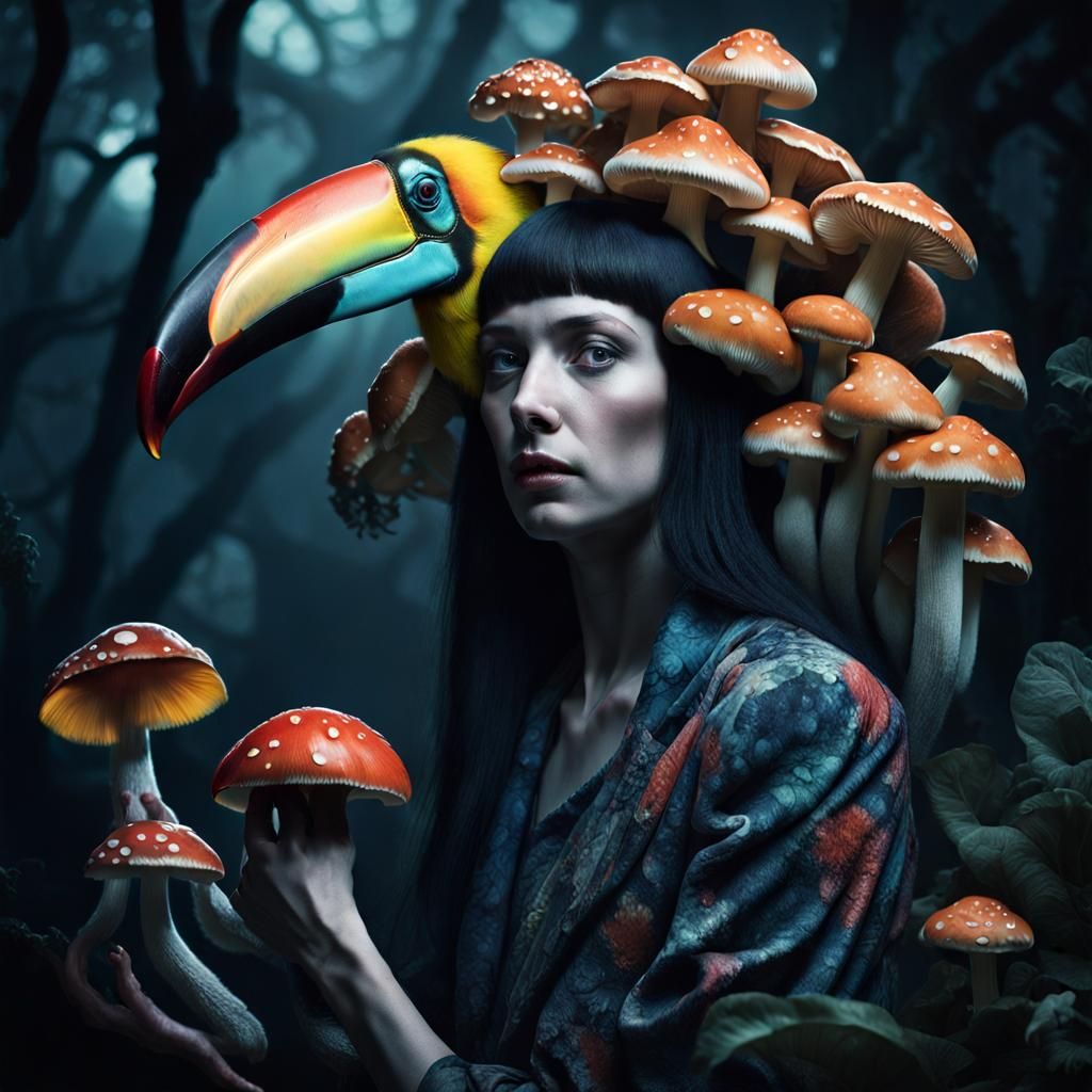 Toucan-Octopus Hybrid in Rococo Forest