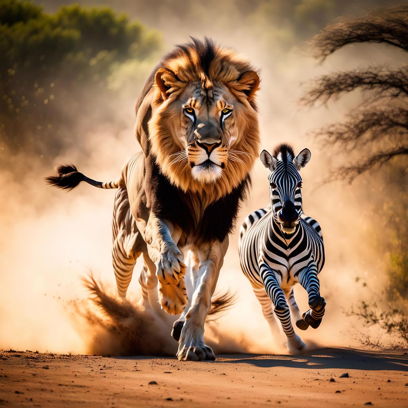 Dramatic Lion Chase on African Savannah