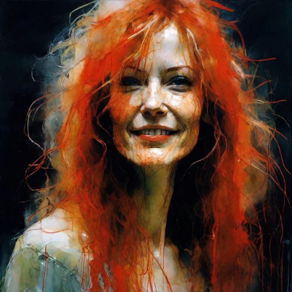 Glowing Neon Horror Portrait of Smiling Woman