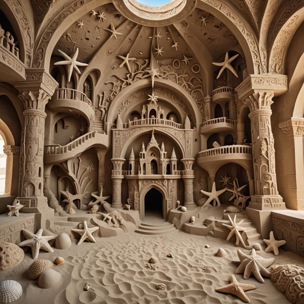 Majestic Sandcastle Interior in Surrealist Style