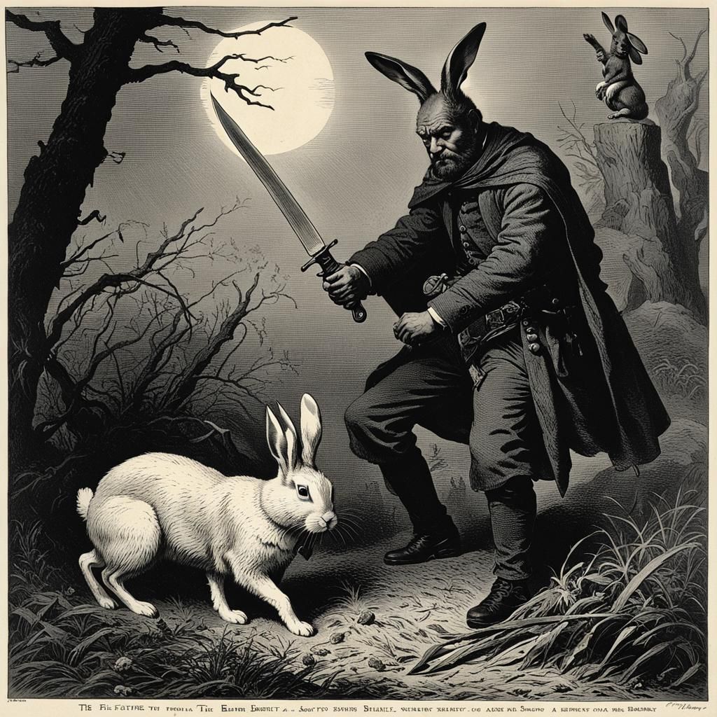 Man Battles Knife-Wielding Rabbit in Horror Style