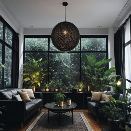 Elegant Black Living Room with Natural Lighting