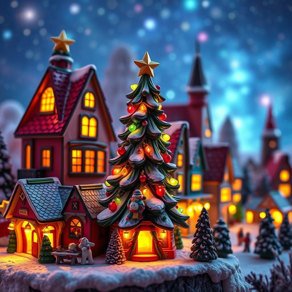 Whimsical Christmas Village in Vibrant Hues