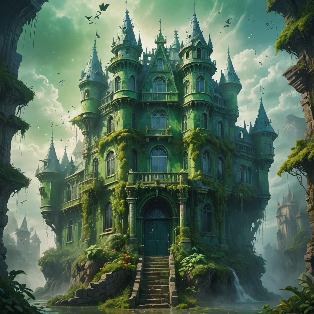 Misty Castle Under Greenhouse Effect: Hyperrealistic Splash ...