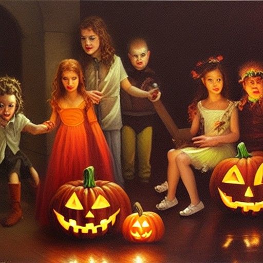 Halloween Party in Oil Painting Style