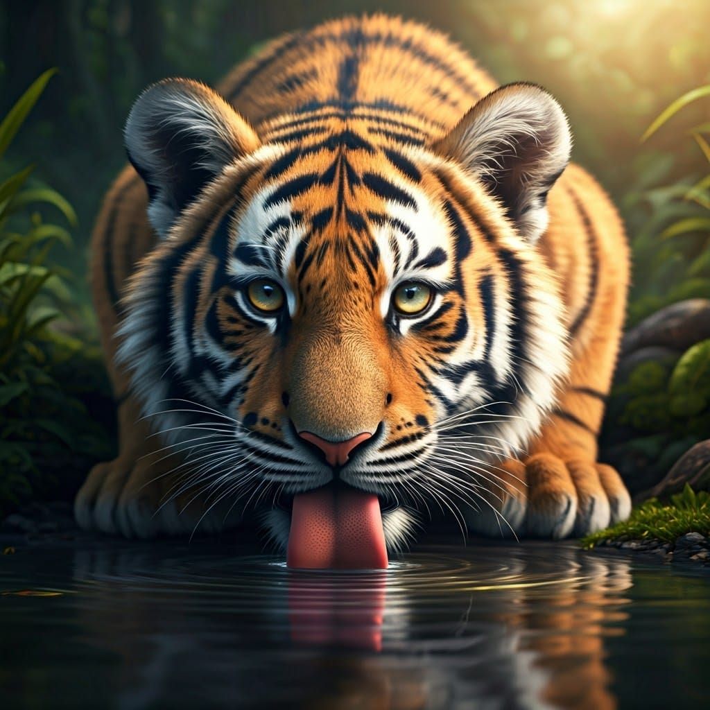 Luminous Tiger Cub in Misty Forest