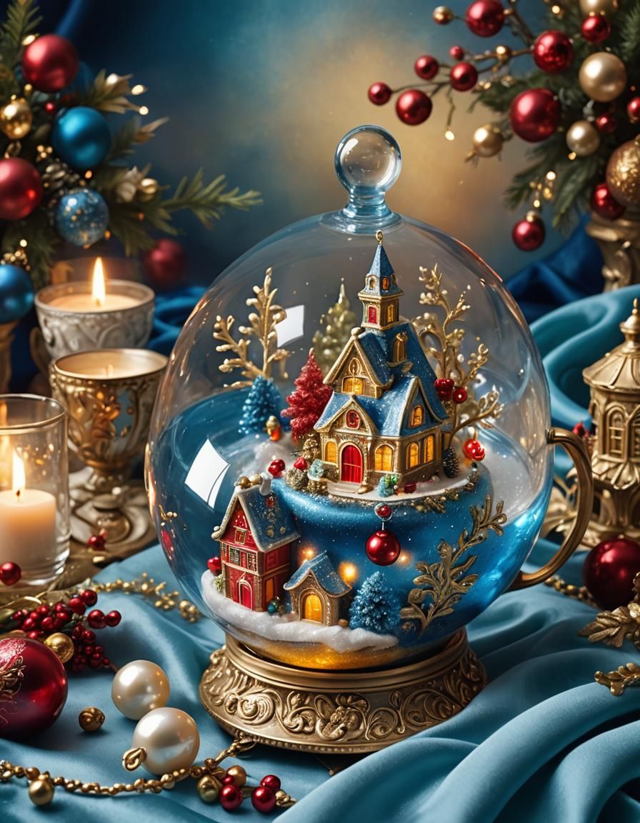 Christmas Village in Glass Globe, Fantasy Matte Painting