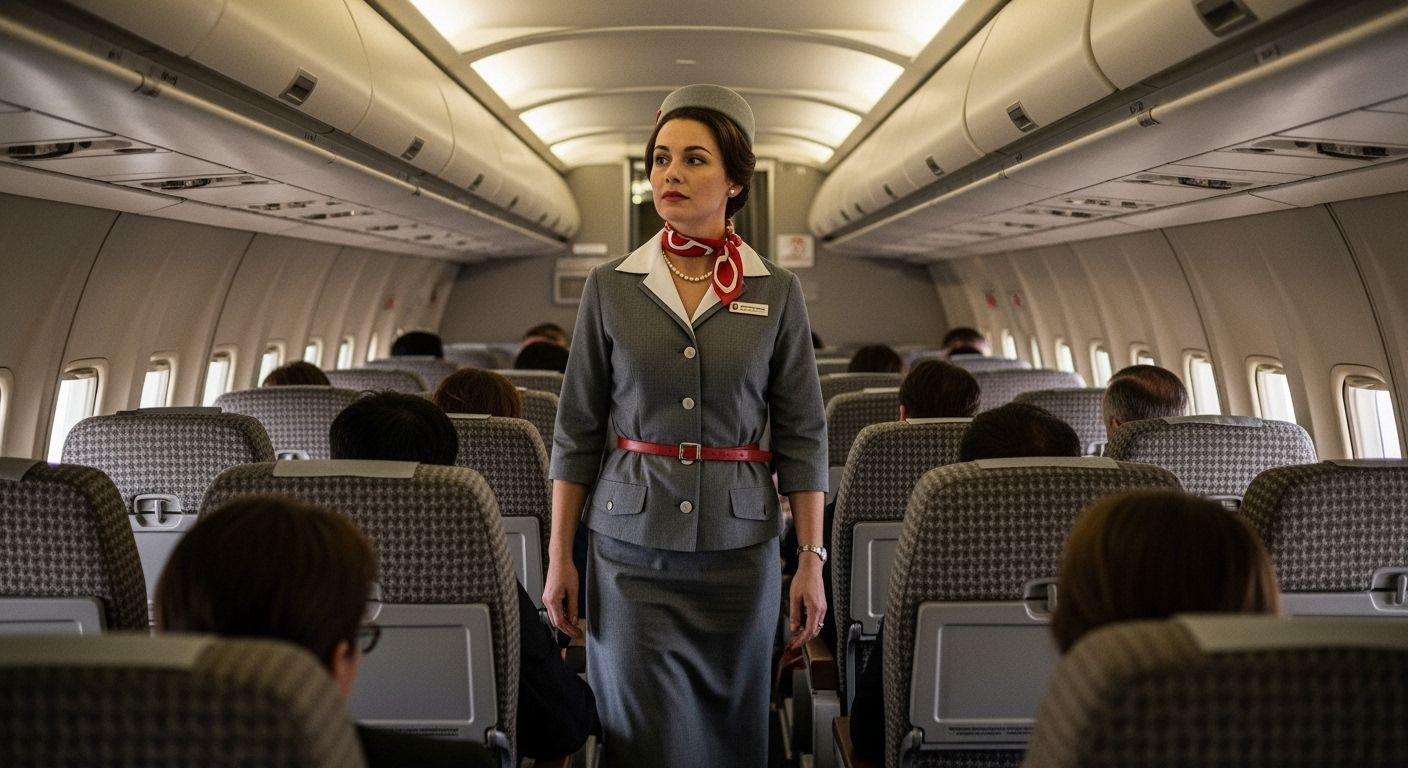 1960s Stewardess POV in Aircraft Aisle