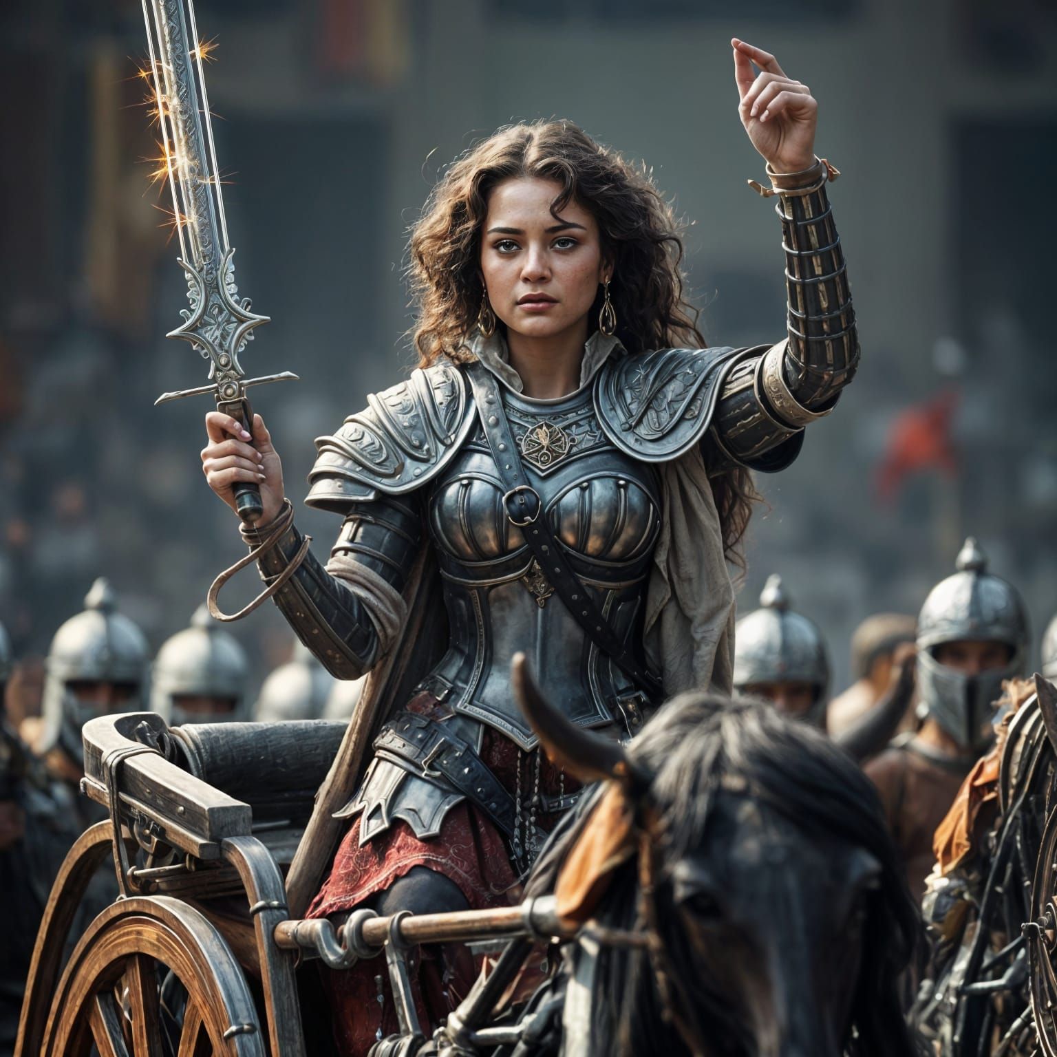 Warrior Princess with Sword on Carriage