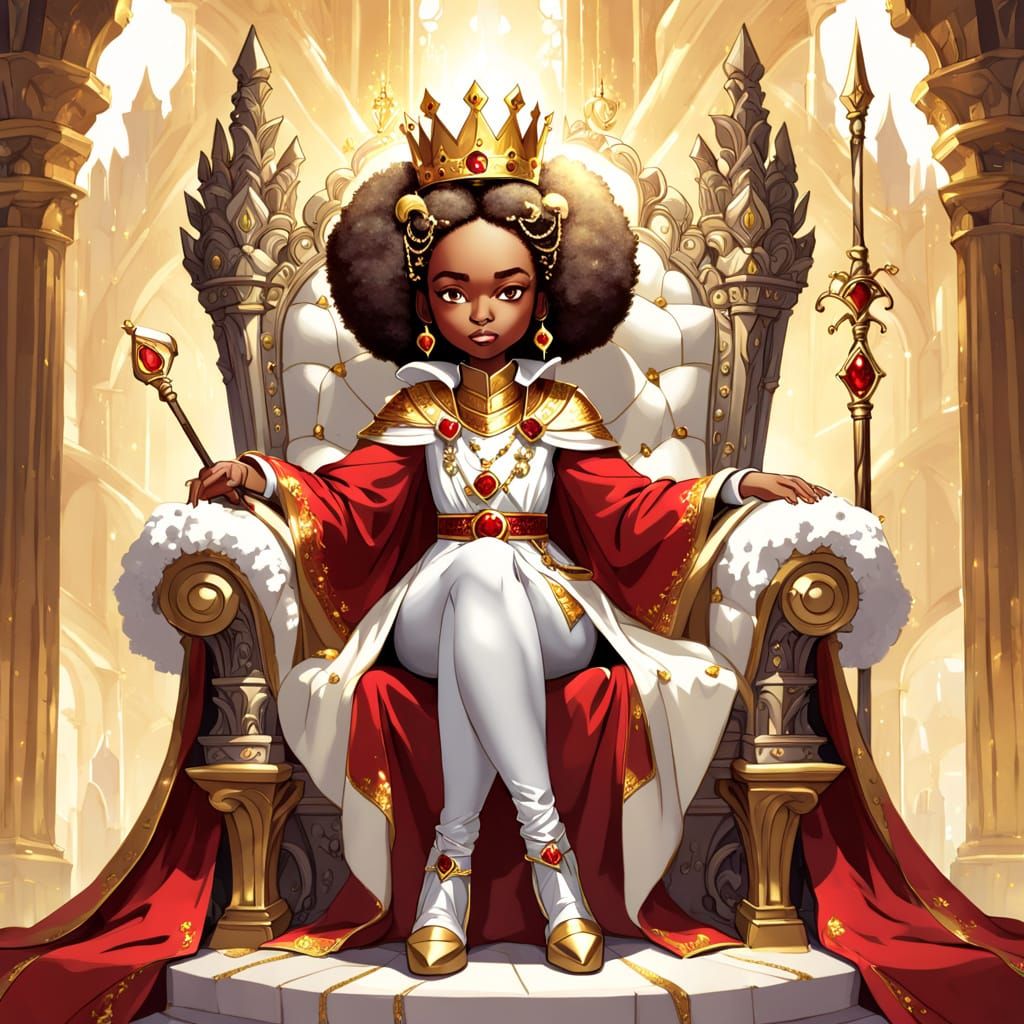 Young Girl in Regal Attire on Golden Throne