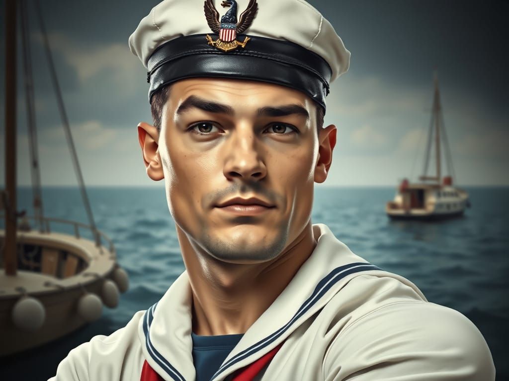 Hyperrealistic Portrait of Popeye at Sea
