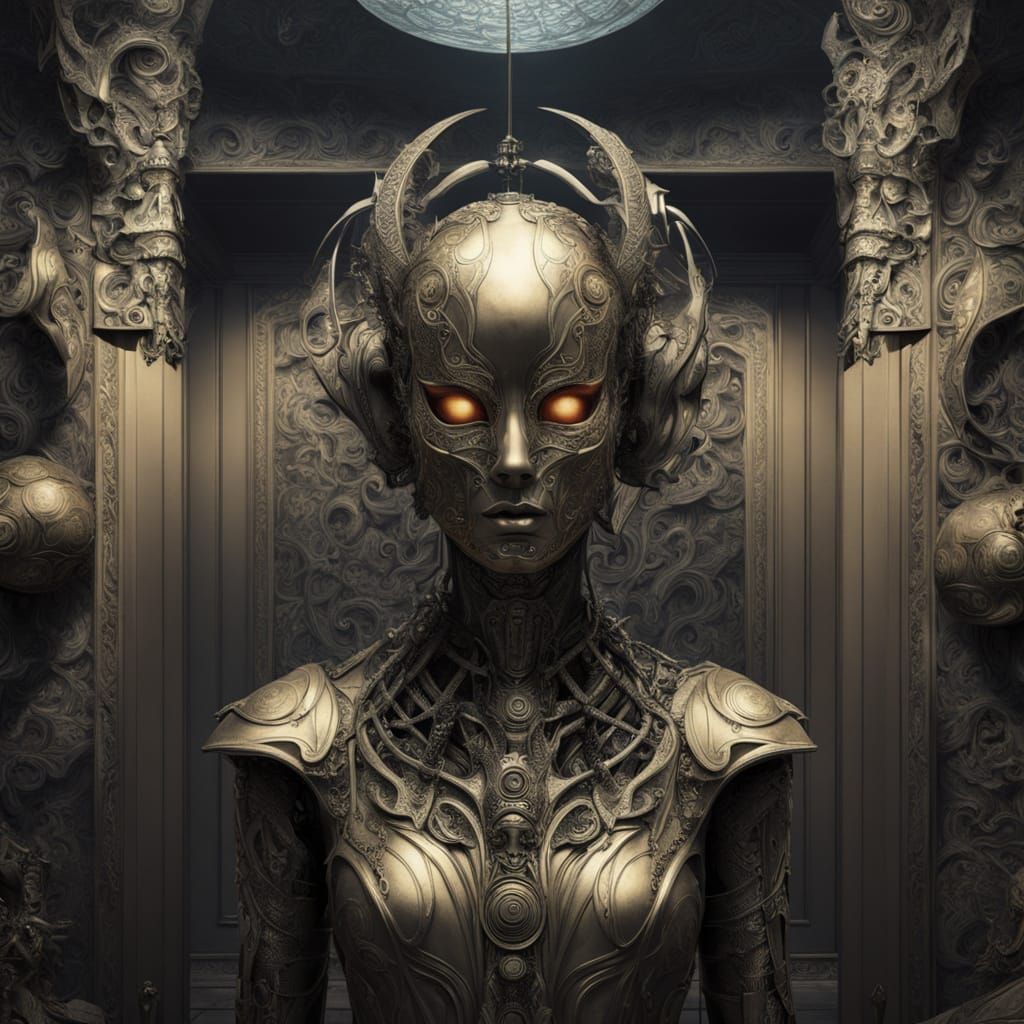 Surrealist Portrait of a Mysterious Woman in a Mechanical Ma...