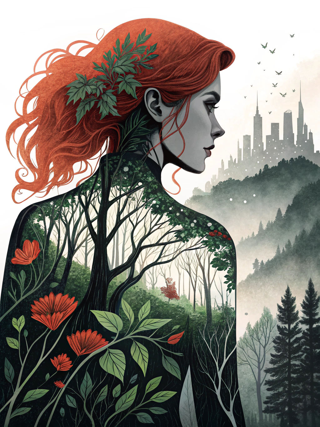 Dual Exposure: Poison Ivy Silhouette in Dream Forest