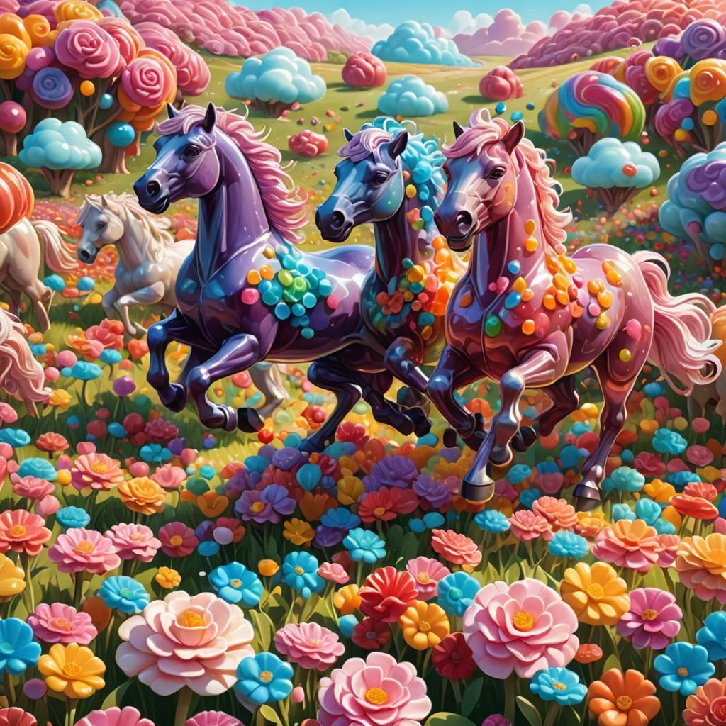 Jelly Horses in Candyland, Digital Illustration