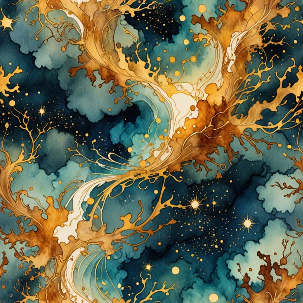 Surreal Cosmic Landscape in Encaustic Style