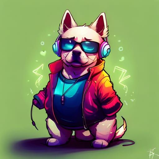 Cyberpunk Dog Portrait in Digital Art Style