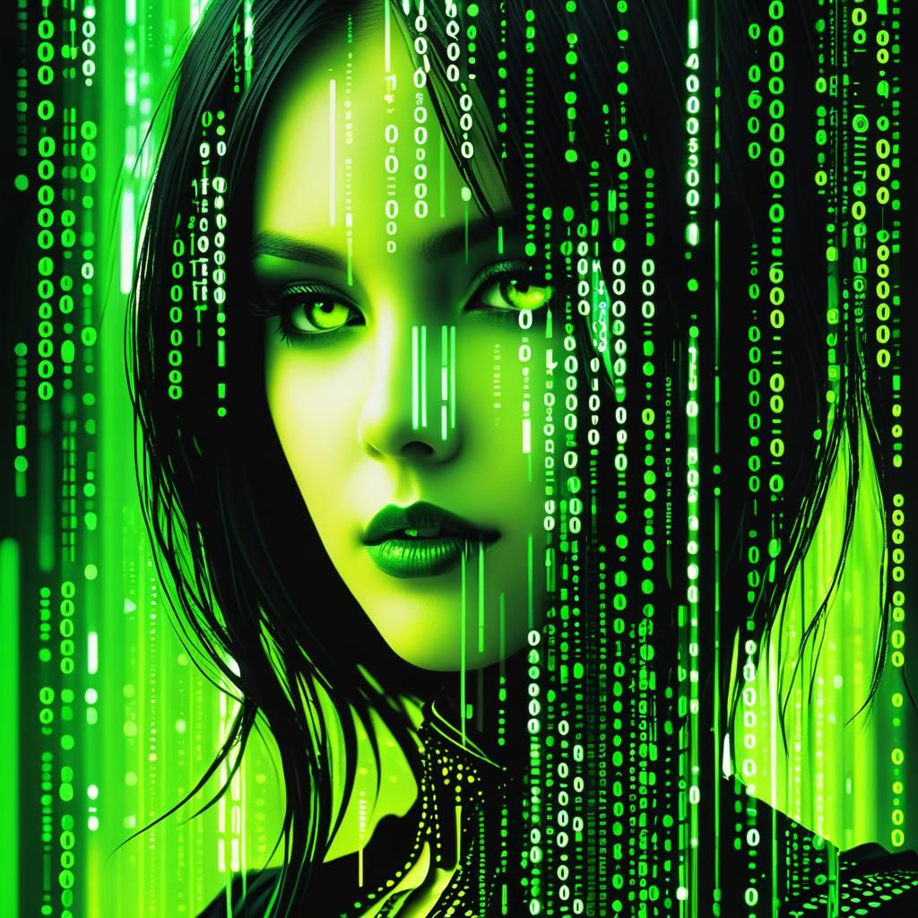 Gothic Heroine in Binary Code Dreamscape
