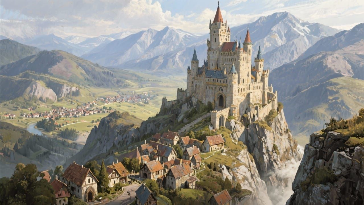 Fantasy Romanian Castle Oil Painting