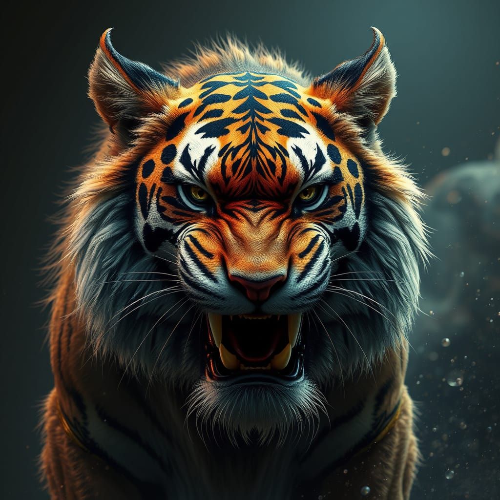 Surreal Beast with Fiery Mane in Vibrant Colors