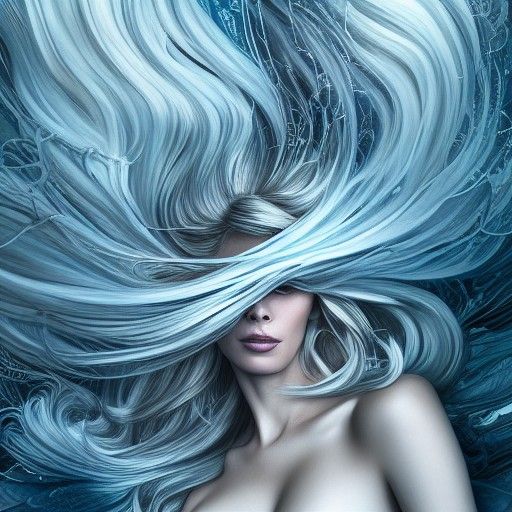 Hyperdetailed Portrait with Light Blue Splash Art