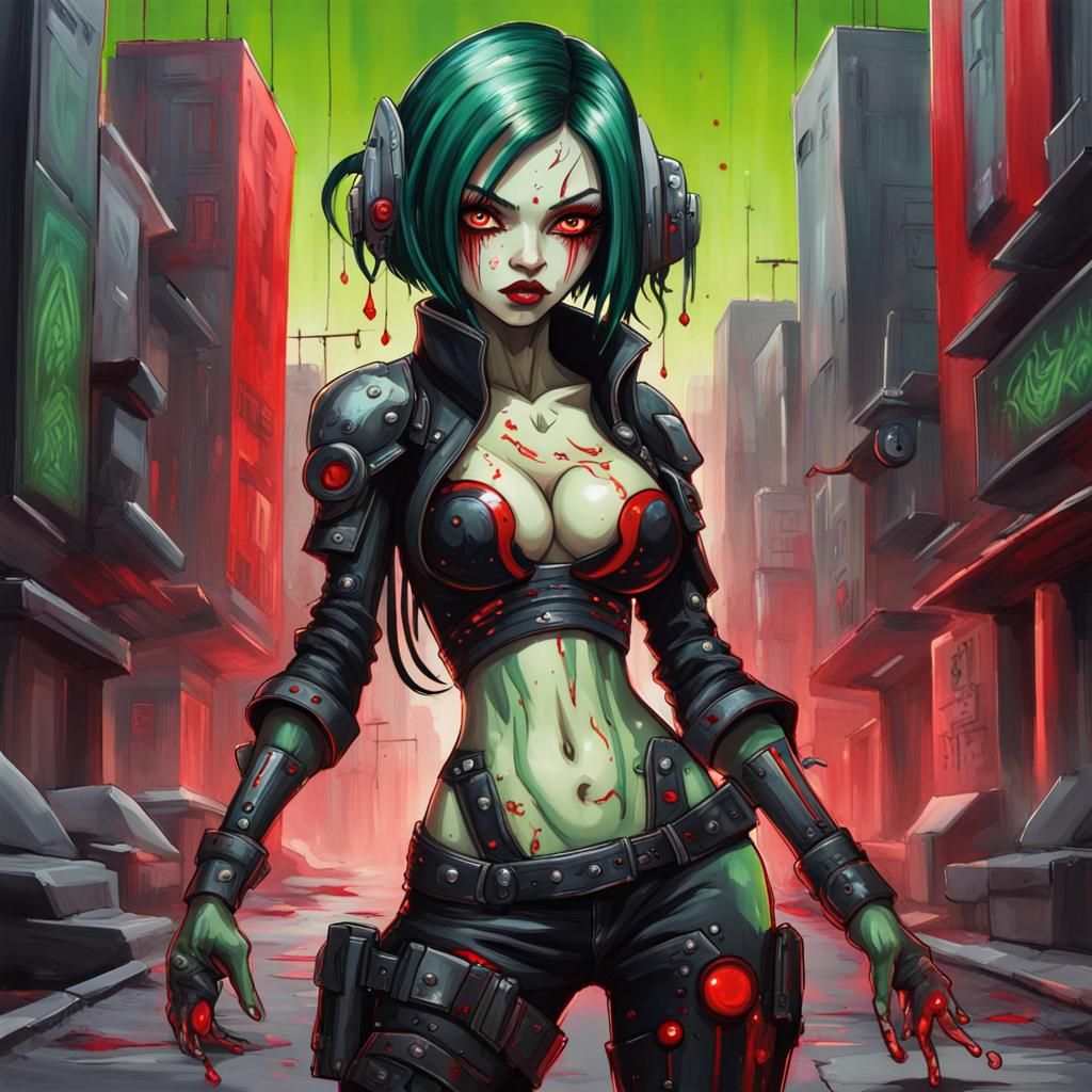 Cybernetic Assassin Portrait in Grotesque Caricature Style