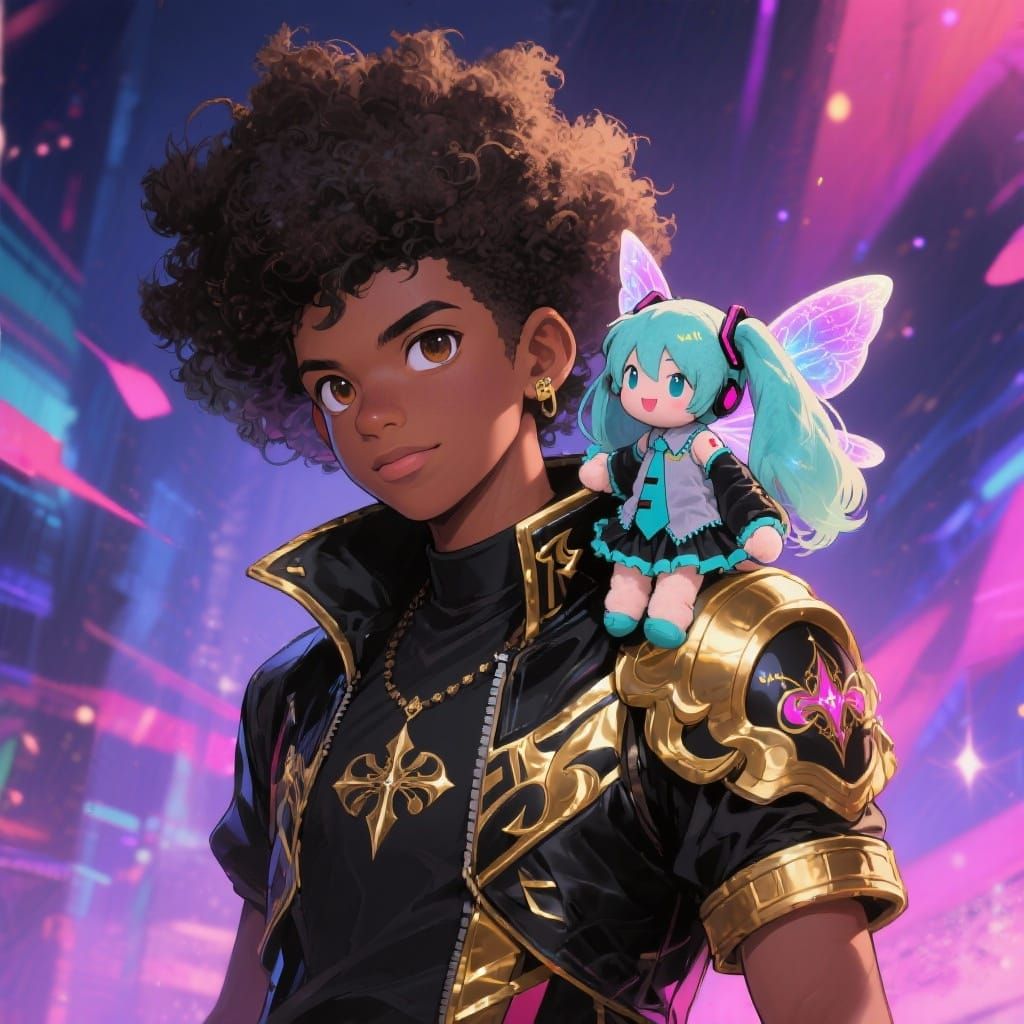 Kingdom Hearts Brawler with Miku Plushie in Anime Style