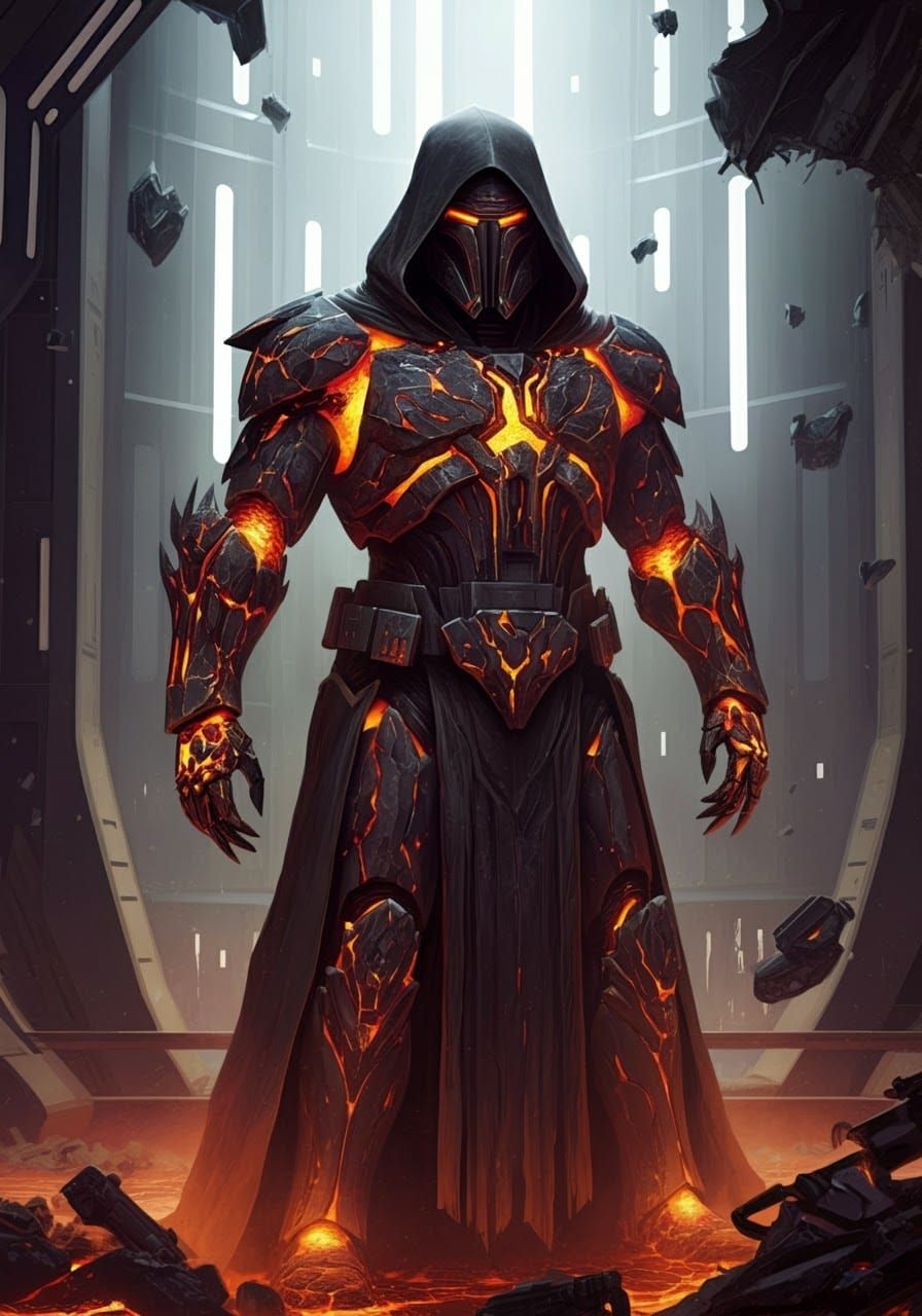 Dark Lord in Lava Armor, Hyper-Realistic Portrait